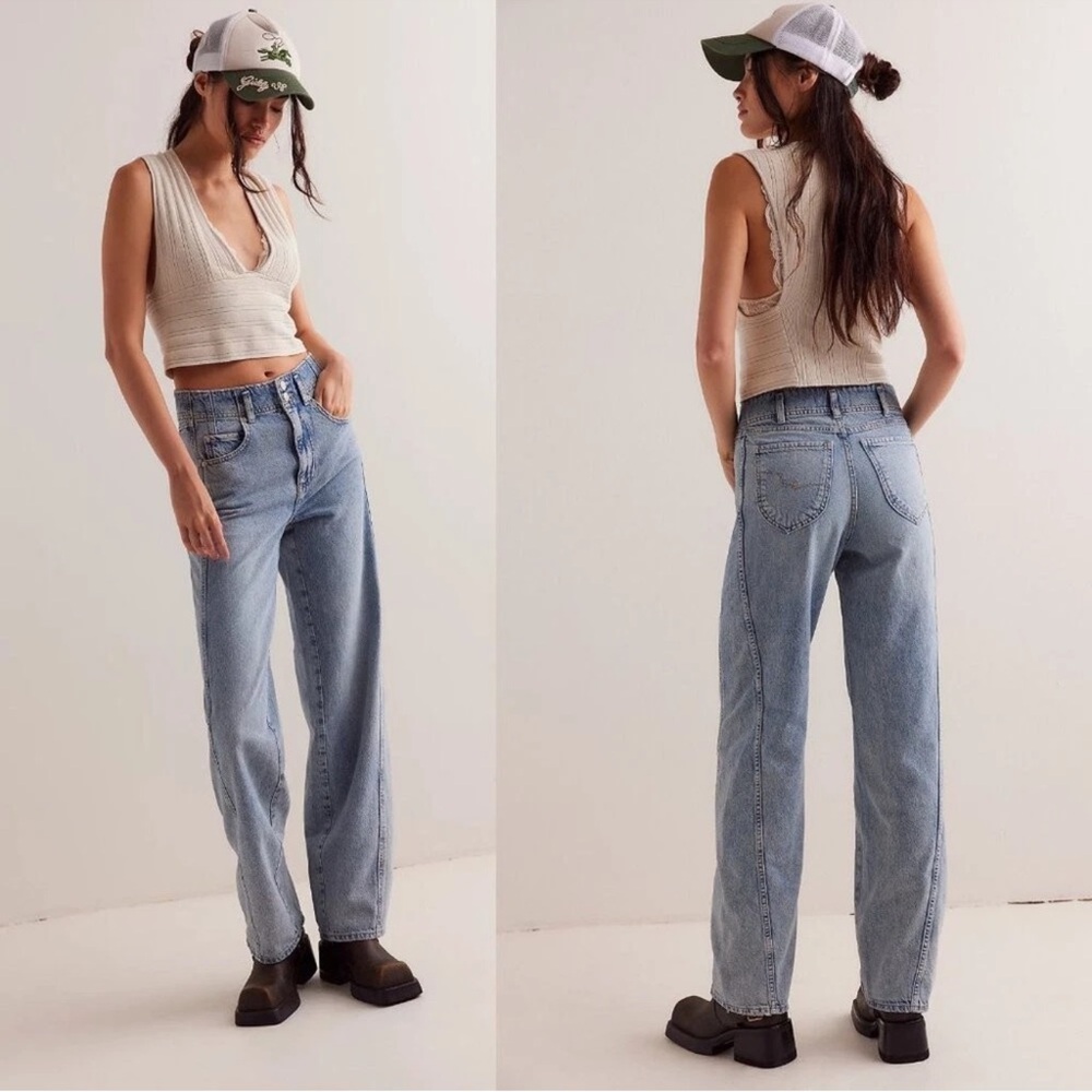 New Free People We The Free Aster Straight-Leg Jeans Size 32 High Rise NWT Blue